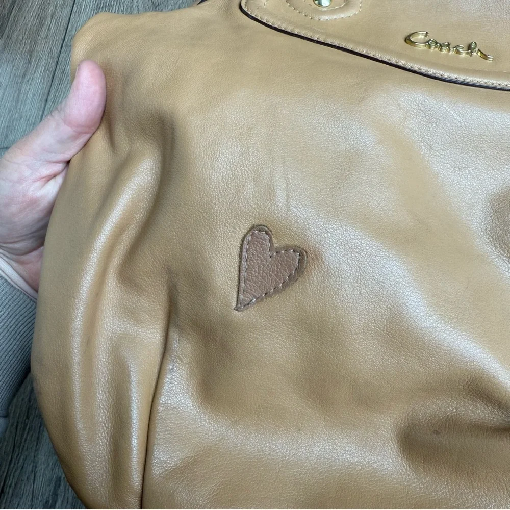 Coach Ashley heart satchel purse camel tan leather F23684